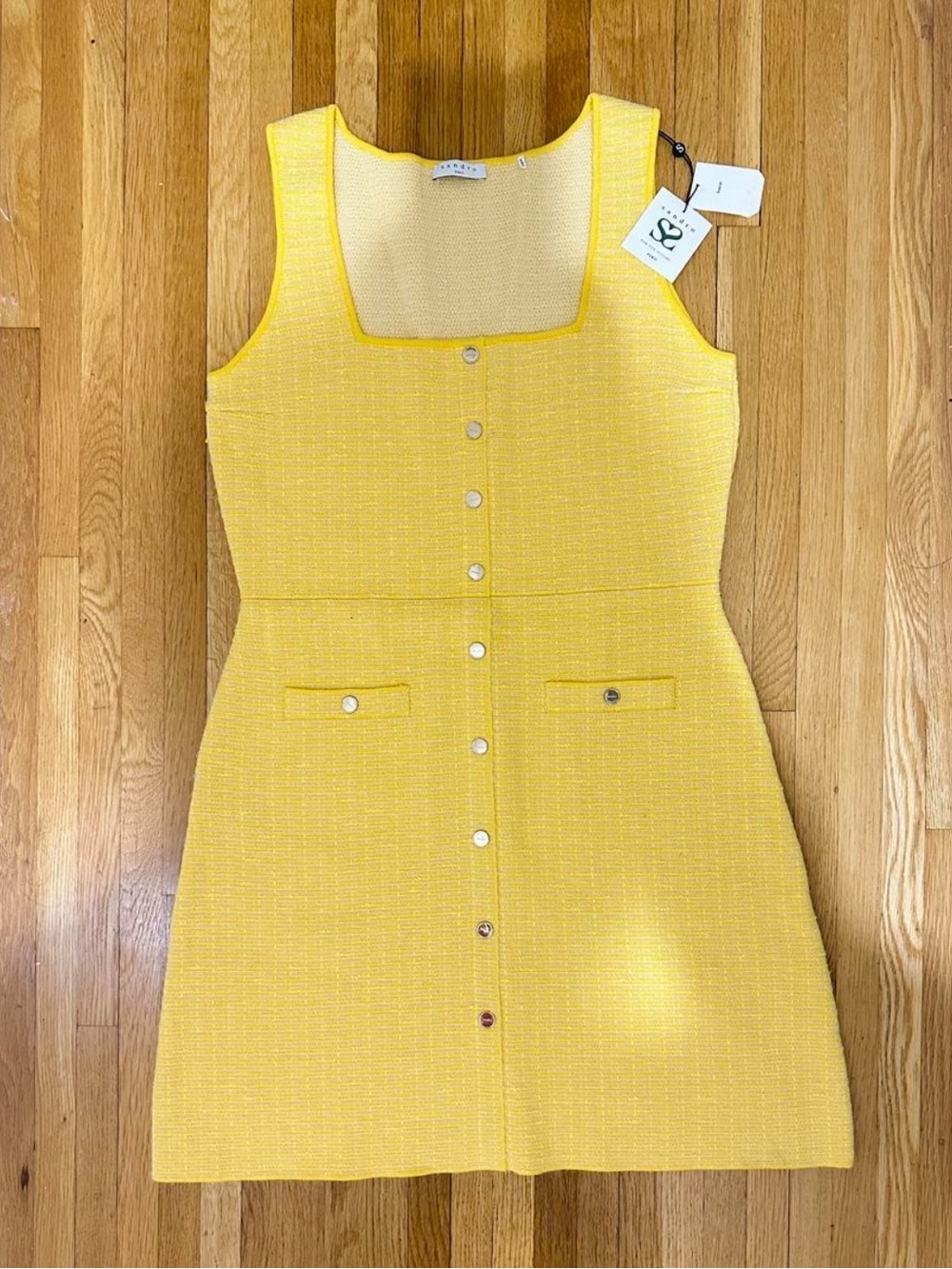 Sandro Bright Yellow Button-Front Mini Dress